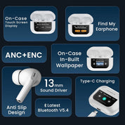 Scubel SmartPods Pro ANC Wireless Earbuds with Touch Display & Noise Cancellation