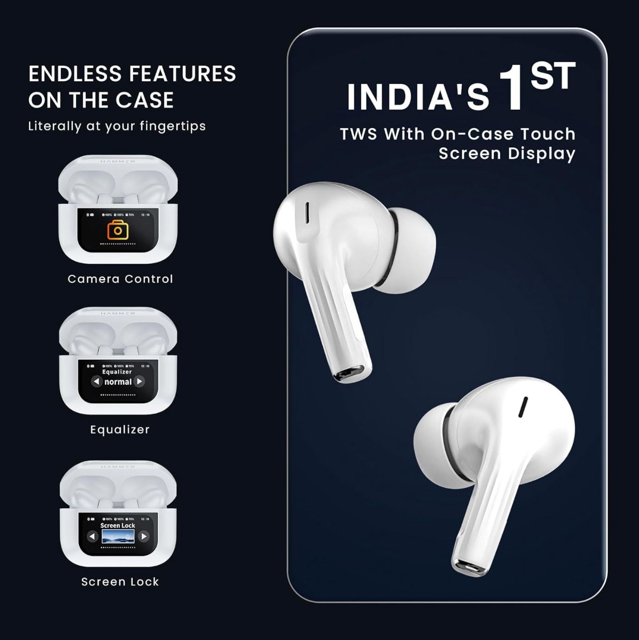 Scubel SmartPods Pro ANC Wireless Earbuds with Touch Display & Noise Cancellation